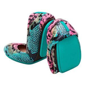 Tieks Limited Edition Electric Snakeskin Leather Ballet Flats 10 Aqua Pink Black